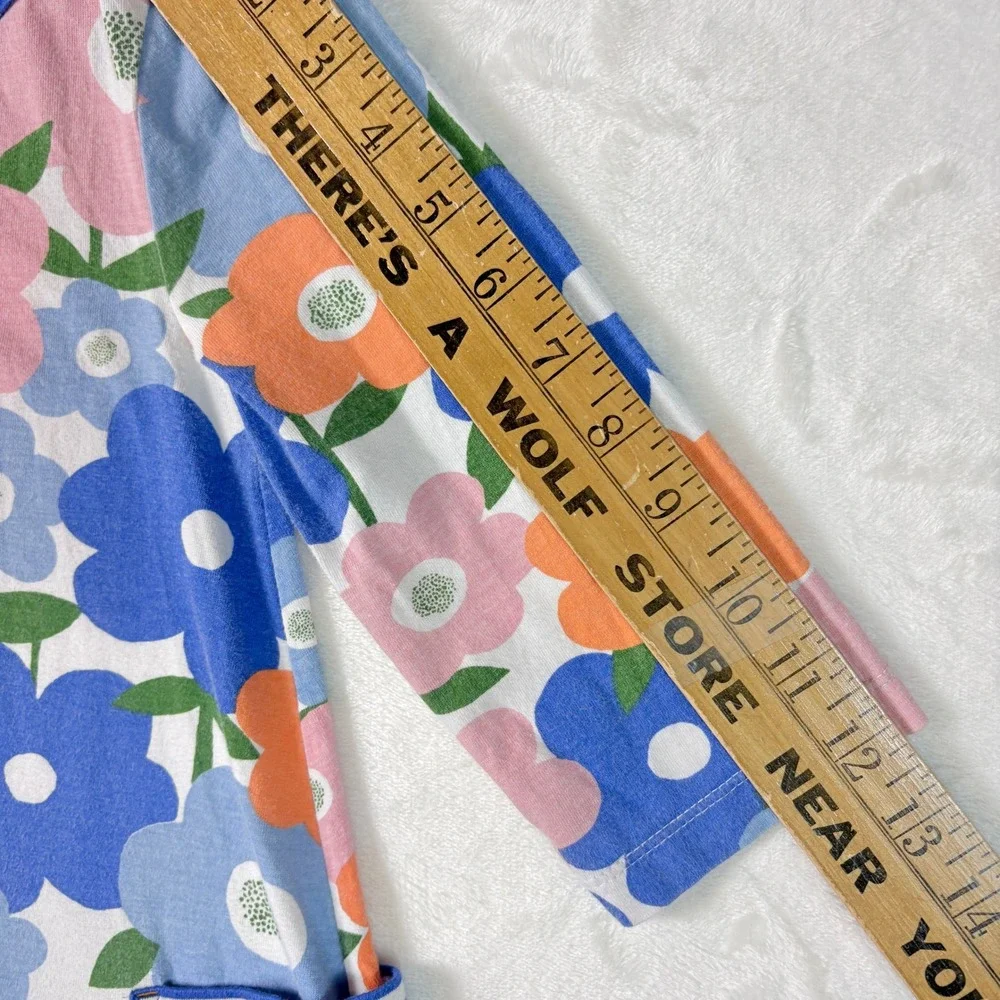 Mini Boden Floral Dress Kids 7-8Y Blue Pink Excellent Long Sleeve Striped Pocket